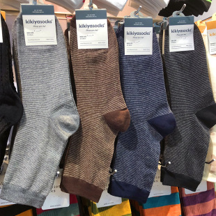 【她他韩袜】秋冬新款英伦风细条纹男士商务袜中筒拼色跟棉袜1227