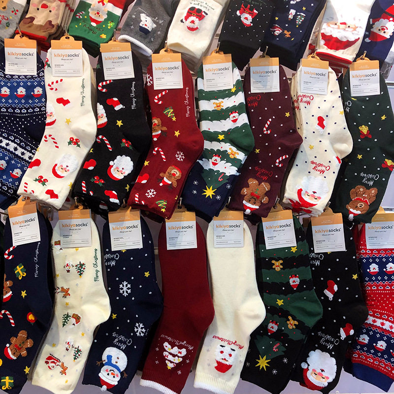 韩国kikiya东大门新款圣诞袜雪人小熊圣诞老人可爱卡通少女棉袜