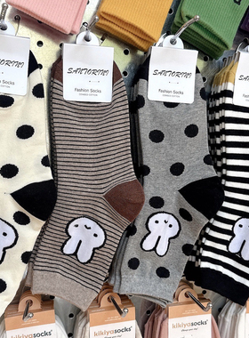 韩国进口袜子可爱小兔子卡通少女袜日系波点条纹控中筒长棉袜9216