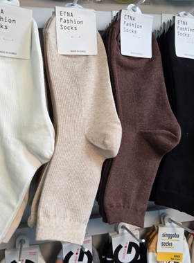韩国进口ETNA女袜纯色经典简约透气棉袜中筒袜薄款东大门新款3123