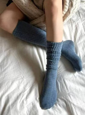 韩国ACKERMENTZ新款小腿袜女袜保暖纯色长筒袜秋冬羊毛堆堆袜9405