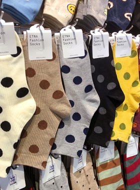 韩国进口ETNA新款中筒女袜百搭波点秋冬复古风棉袜东大门甜美3137