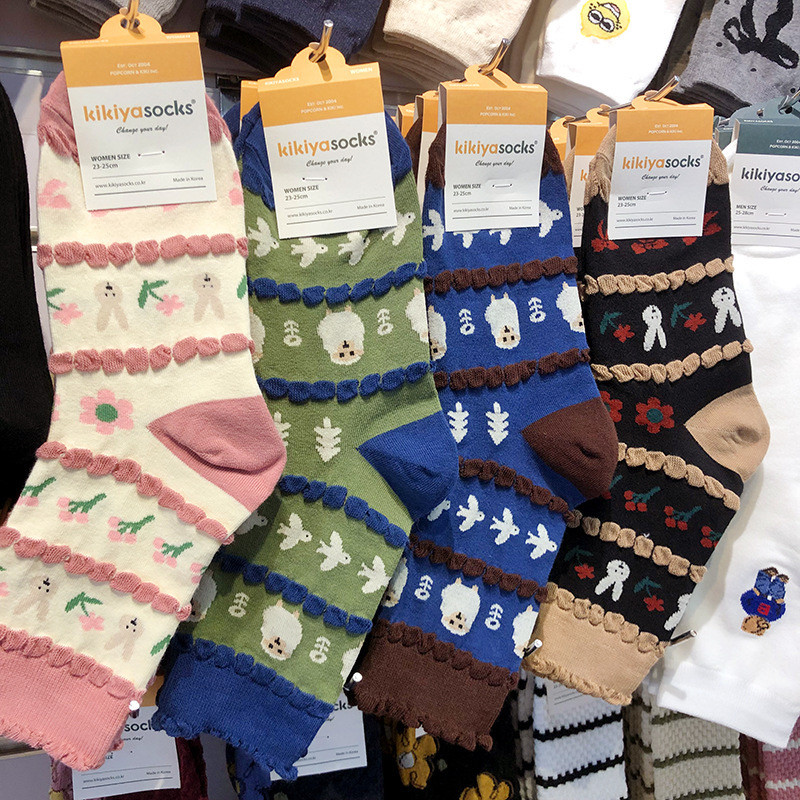 韩国袜子女复古撞色花边小兔小羊可爱卡通袜少女棉袜中筒1178,女士内衣/男士内衣/家居服,中筒袜,淘宝优惠券,粉丝福利购,淘宝优惠卷