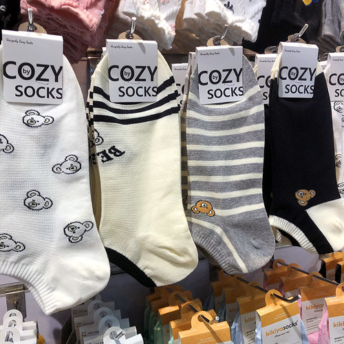 韩国春夏透气网眼男袜COZY英伦风卡通小熊短筒拼色潮男短棉袜4114