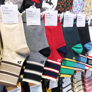 韩国东大门新款袜子复古拼色条纹字母P中筒女袜运动棉袜3084