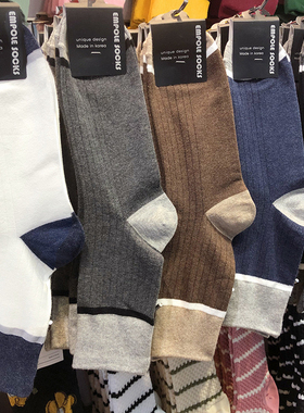 韩国进口男士袜子EMPOLE新款棉袜复古英伦风拼色潮男中筒6052
