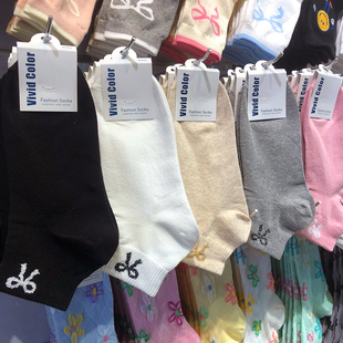 韩国vivid女袜25年春夏新款 袜子蝴蝶结少女袜纯色中筒袜5155