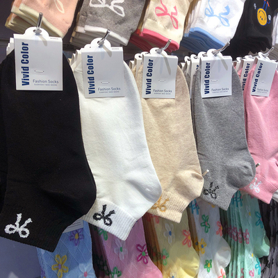 韩国vivid女袜25年春夏新款袜子蝴蝶结少女袜纯色中筒袜5155