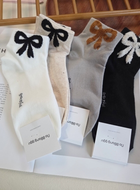 韩国进口女袜新款袜子休闲百搭蝴蝶结少女袜子中筒棉袜9351