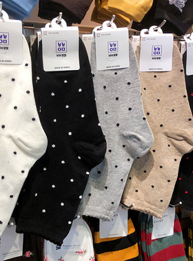 【她他韩袜】新款女袜可爱小波点中筒少女百搭木耳花边棉袜9356