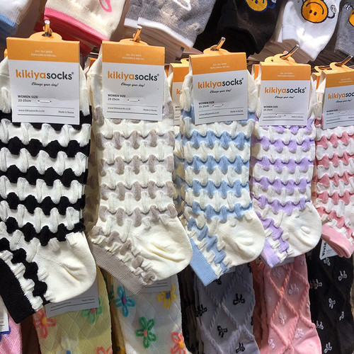 25KIKIYA春夏新款短袜韩国东大门浮雕水波纹少女袜子短筒棉袜1206