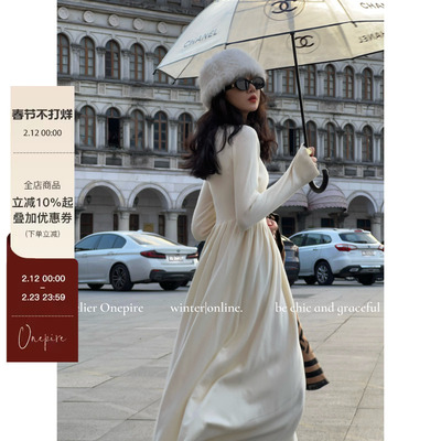 连衣裙大裙摆针织中领法式复古