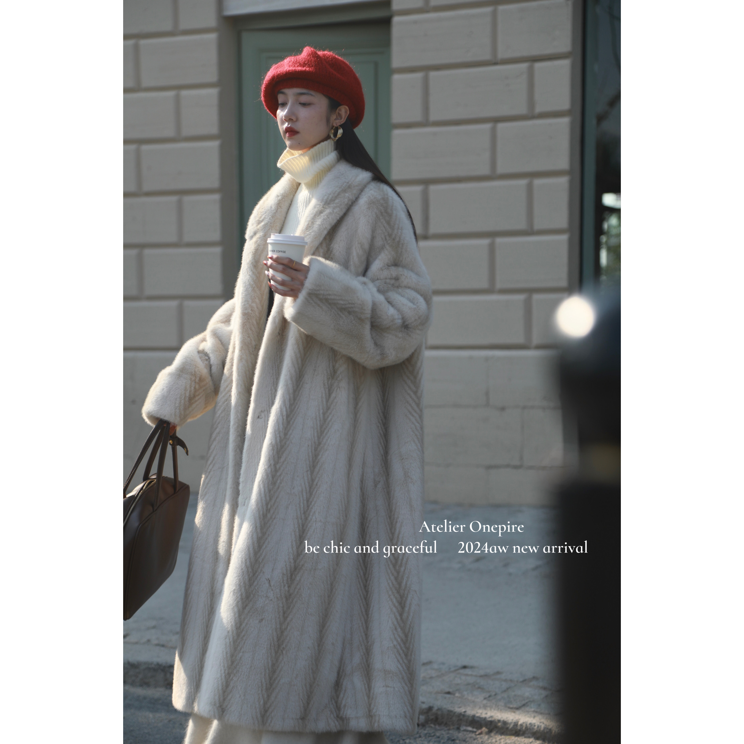 重磅仿十字貂皮毛一体大衣