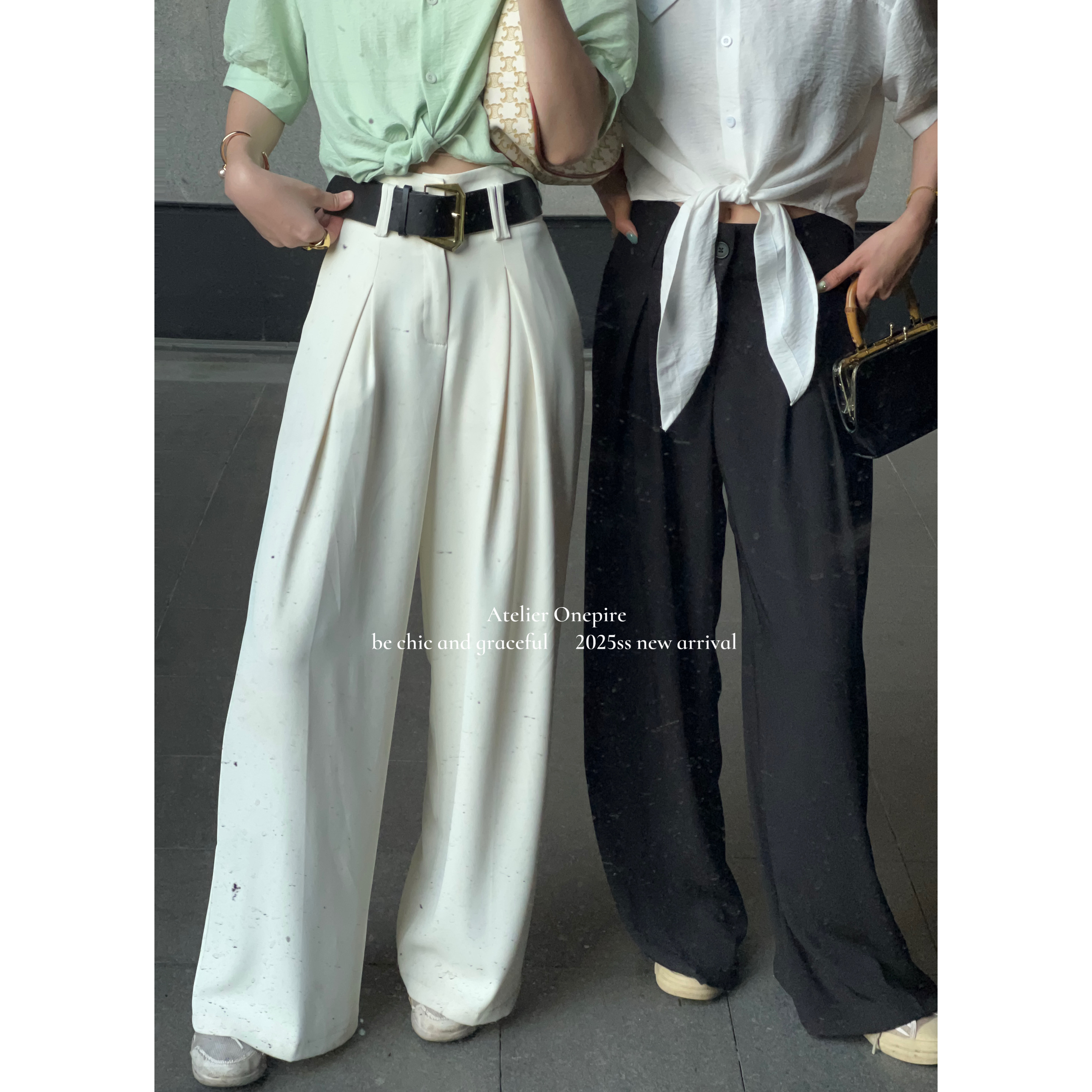 【现货】Atelier Onepire|纯色高腰百搭气质通勤阔腿裤（送腰带）