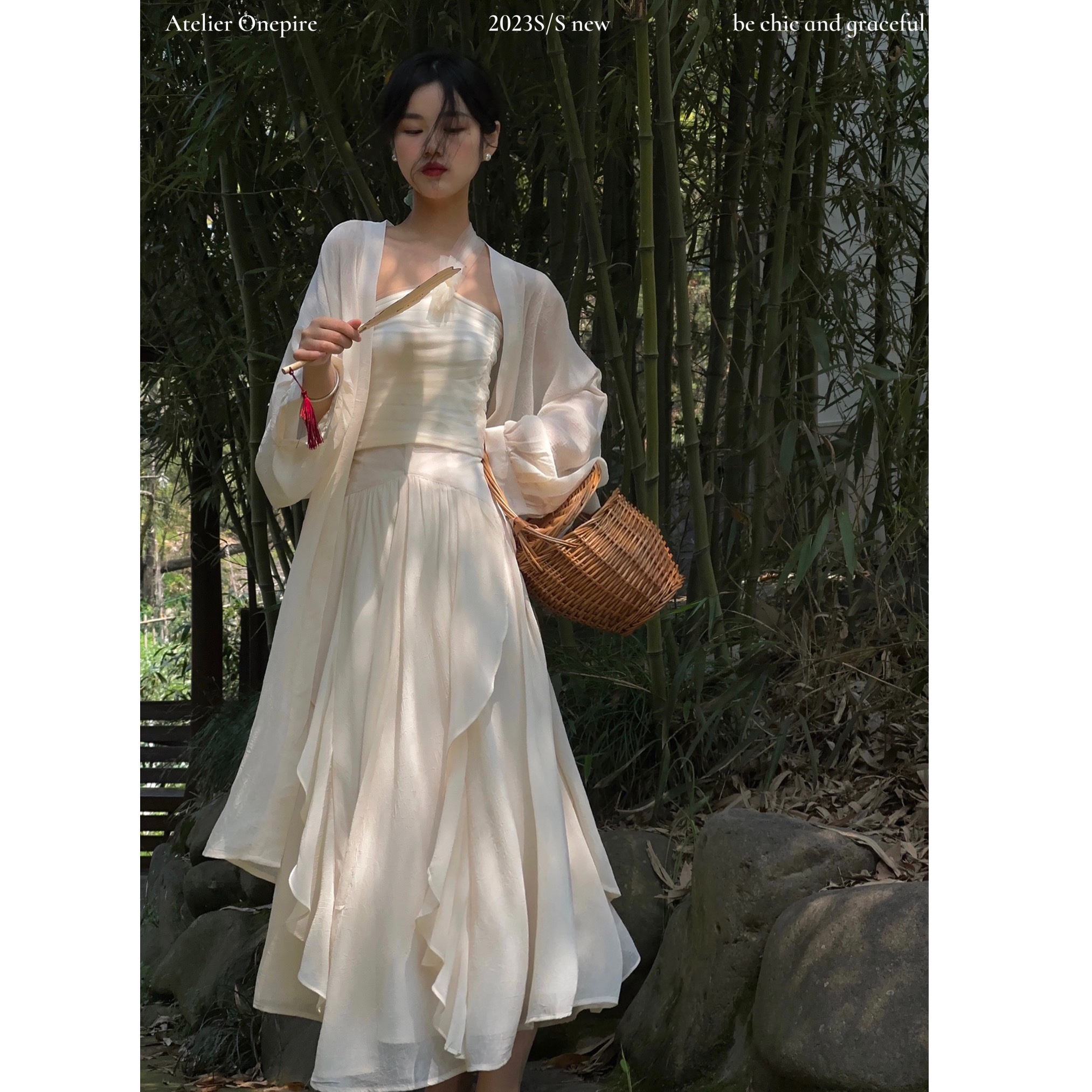 吊带防晒半裙三件套仙气风桔梗白