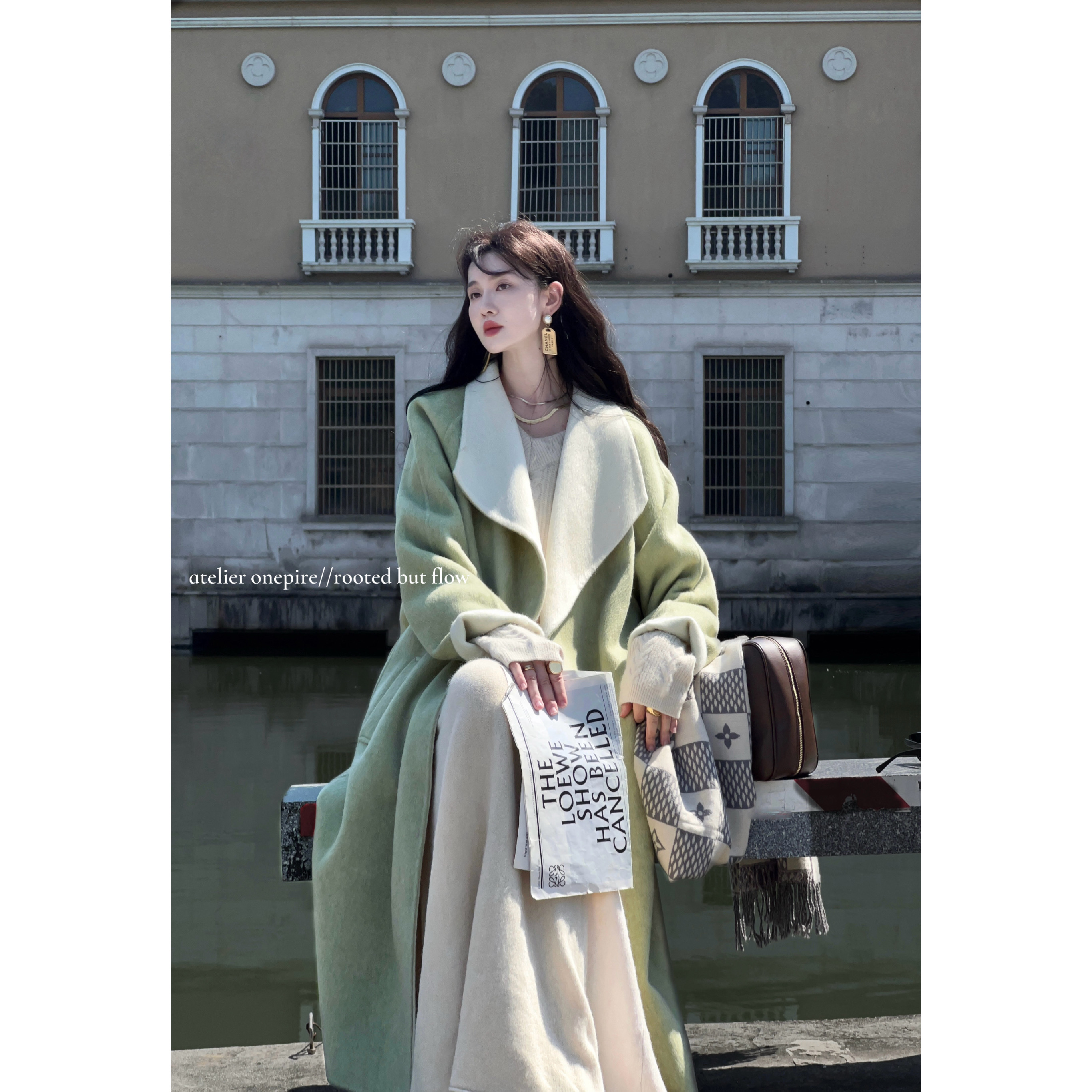 Onepire Atelier|抹茶芙芙·重磅双色羊毛翻领百搭长款双面呢大衣