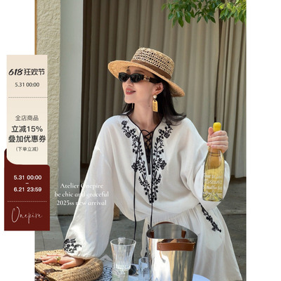 【现货】Onepire|boho chic“绣萝”10W刺绣天丝亚麻老钱风套装
