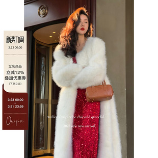 Onepire Atelier 雪落绒绒加厚仿托卡皮毛一体皮草大衣 现货