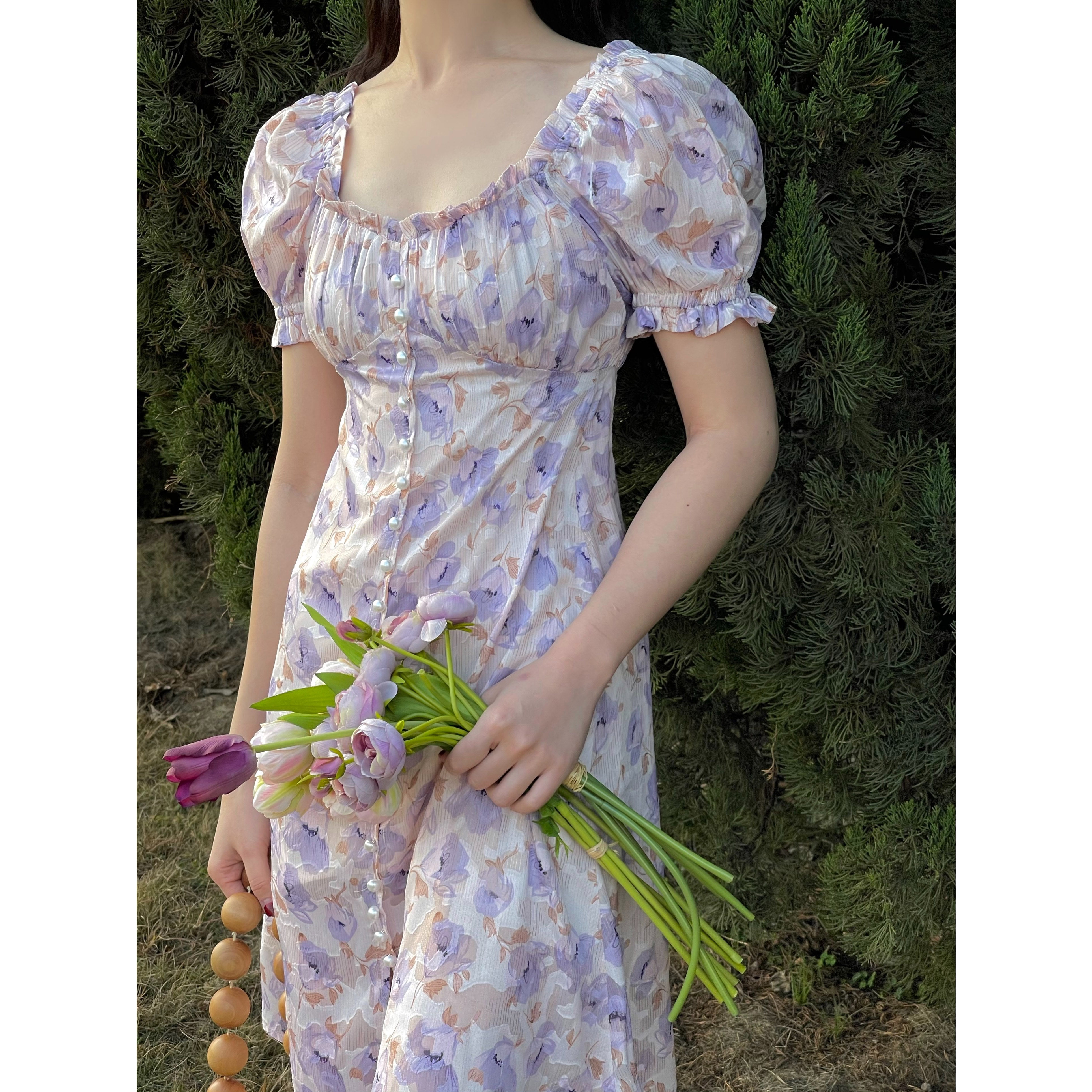 onepire atelier|莫奈花园闪丝风铃碎花法式茶歇裙