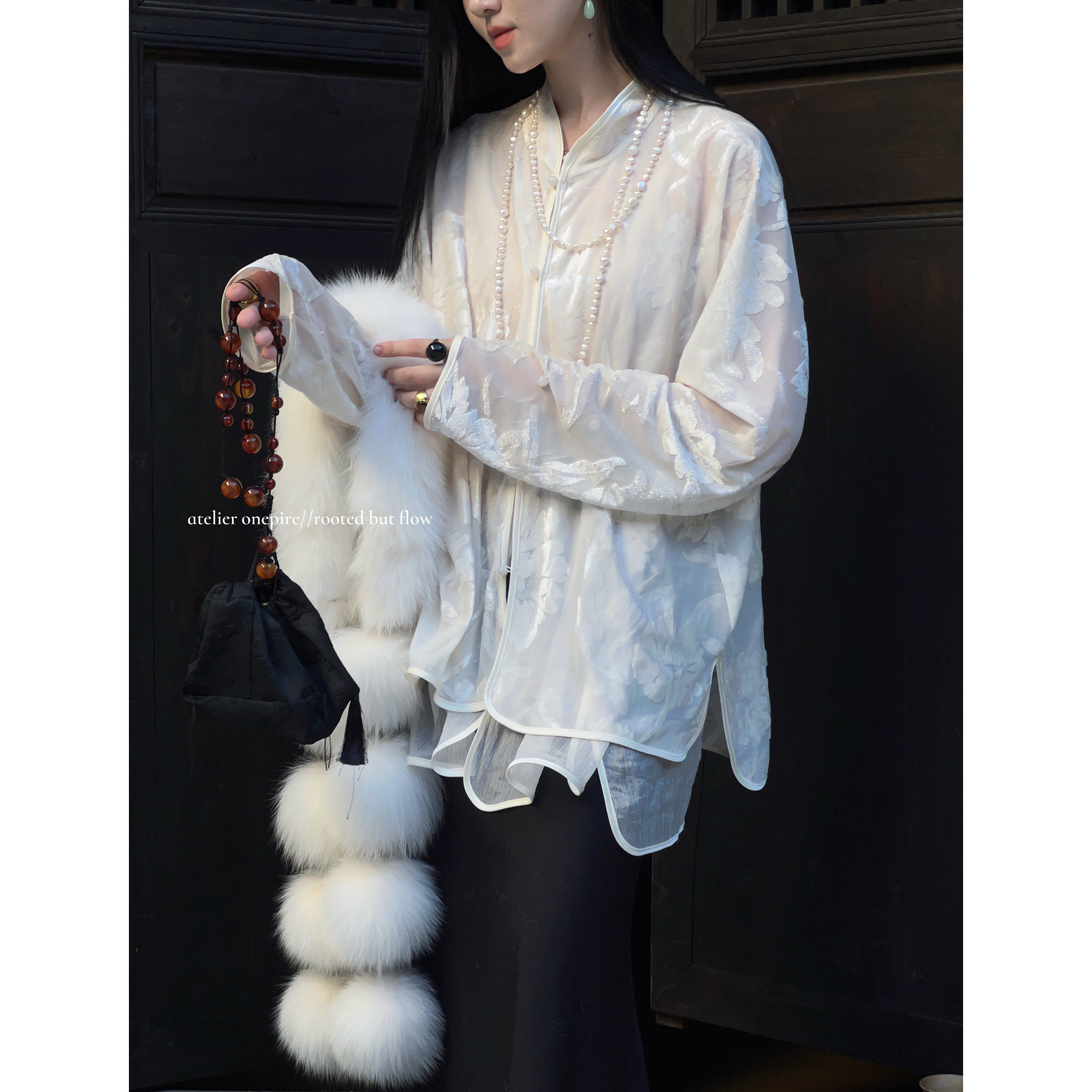 Atelier Onepire|素娥影·重工天丝丝绒亮丝提花新中式秋冬款衬衣