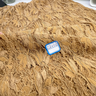 包邮 30元 2W1480棉线车骨蕾丝网纱面料2.4米乘0.6米焦糖色