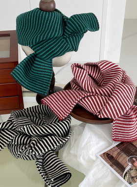 vcruan阿希哥同款精灵小红围巾仿羊毛巨好搭条纹围脖秋冬季保暖女