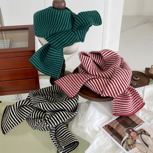 vcruan阿希哥同款精灵小红围巾仿羊毛巨好搭条纹围脖秋冬季保暖女