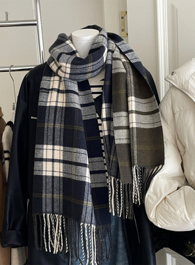 回馈款复古格子春秋冬季围巾仿羊绒加厚保暖流苏披肩学生围脖男女