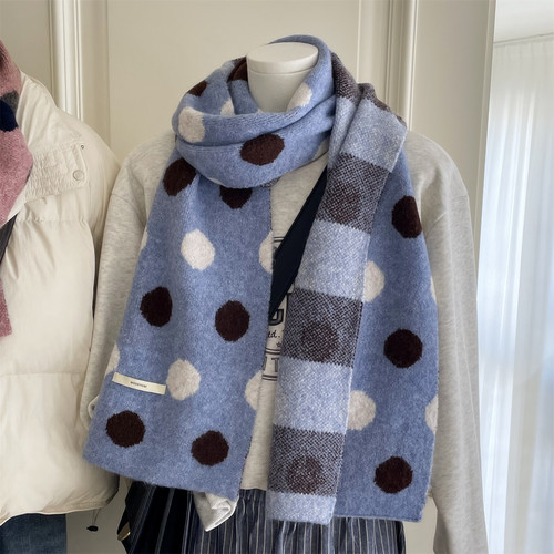 秋冬文艺复古风女士波点围巾