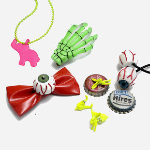 原宿 迷幻 世界 電子 撞色 熒光 骷髏眼球 髮圈 耳釘 首飾 大合集