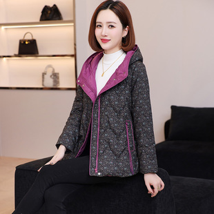 2025冬轻薄短款羽绒服女大码宽松妈妈装民族风印花连帽白鹅绒外套