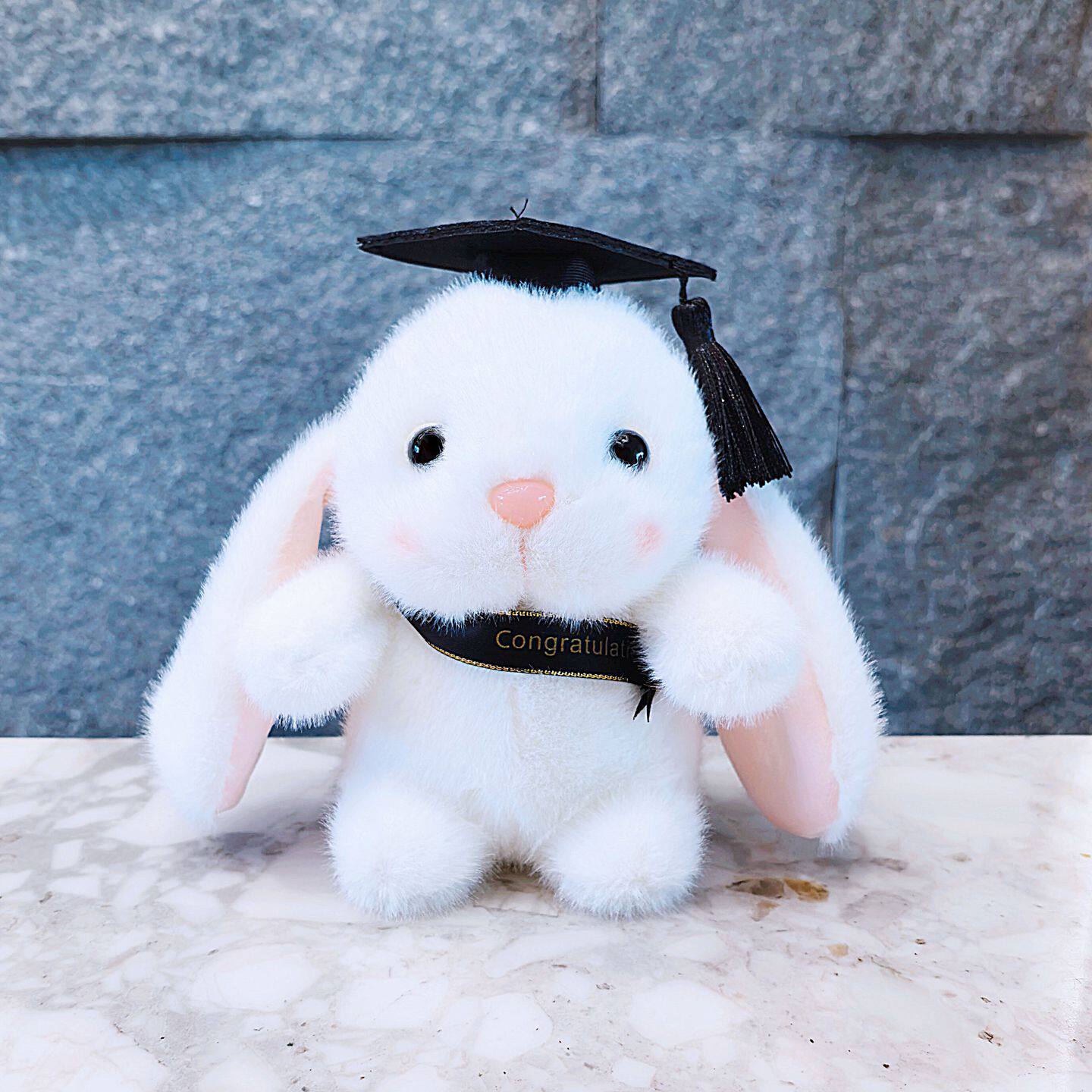 可爱博士帽小兔子玩偶毛绒玩具布偶娃娃公仔毕业礼物摆件女生女孩