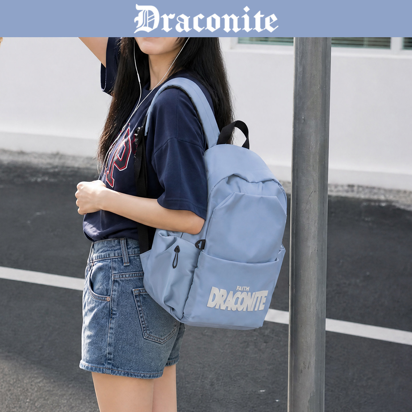 DRACONITEbuff美式包通勤双肩包男电脑包高中生书包大容量背包女 - 实物图