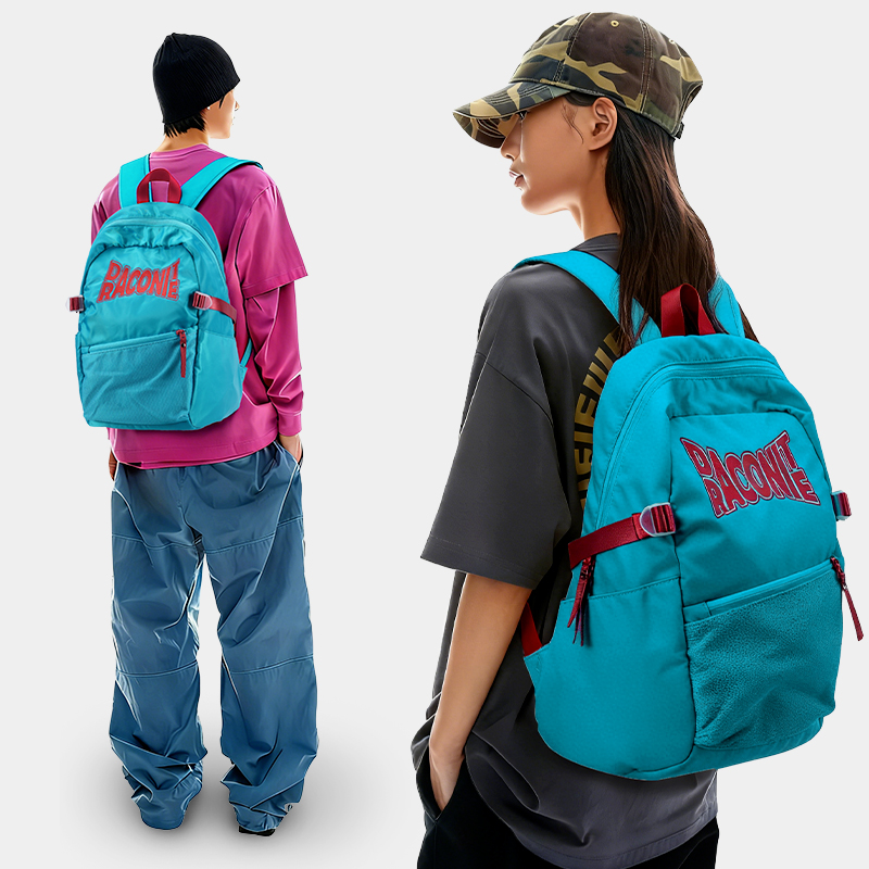 美式初高中蓝色双肩书包