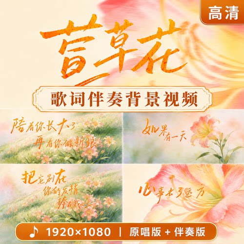 《萱草花》张小斐歌词大屏LED背景伴奏视频字幕高清舞台素材MP4