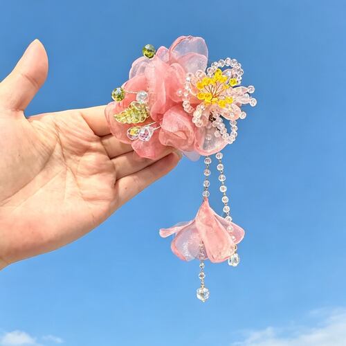 西家烧花晶石精美鸭夹，侧面碎发夹