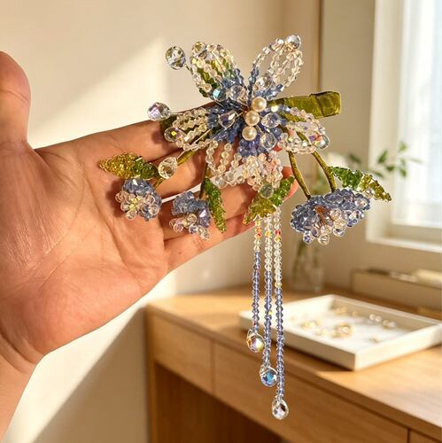西家重工玉兰  高品质鸭夹，半披肩水晶鸭夹，侧面碎发夹