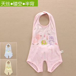 夏季婴乐岛宝宝超薄网眼天丝半背连脚肚兜男女婴儿童护肚连体肚兜