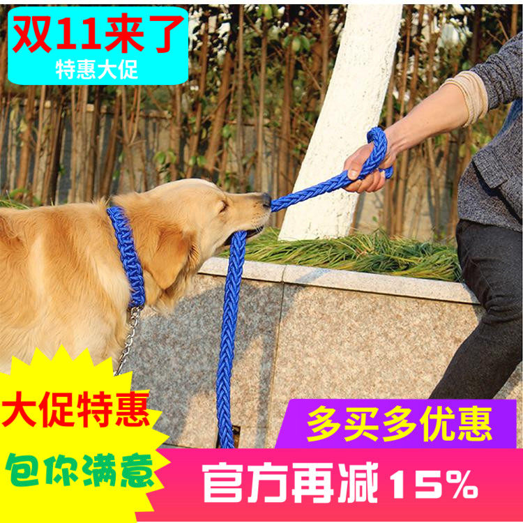 包邮-大型犬家用蓝色外出牵引绳 狗链子 尼龙牵引带项圈套装