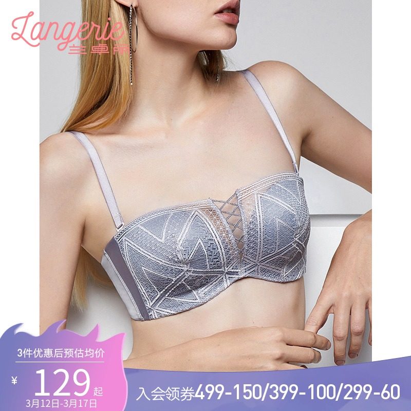 兰卓丽商场同款内衣女无钢圈复古蕾丝文胸法式胸罩
