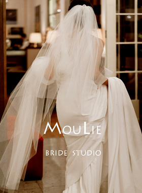 头纱新娘主婚纱简约森系白色蓬蓬纱双层长款拖尾婚礼结婚高级感