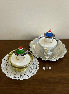 apiao原创日系小众趣味 奶油樱桃蜜瓜苏打布丁 复古开口戒指