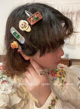 apiao原创手作喫茶风松饼&蜜瓜苏打&布丁发夹日系手工发饰定制