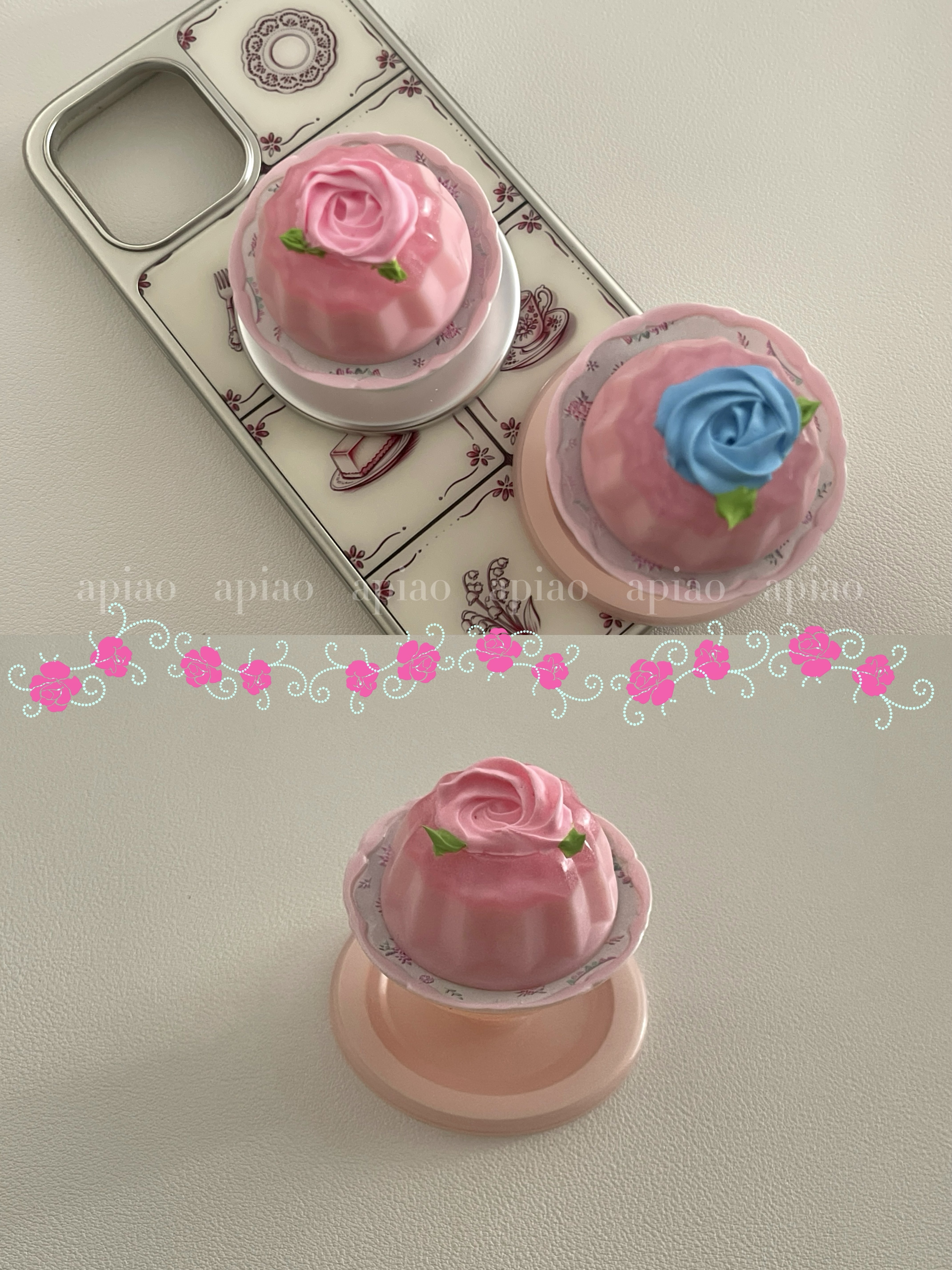 复古手作玫瑰花奶油果冻支架