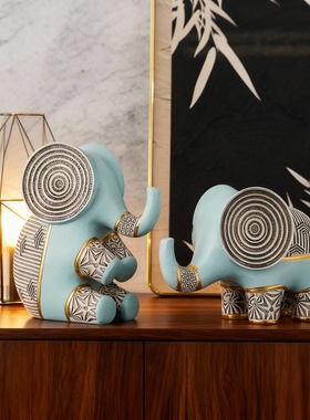 创意树脂大象一对桌面摆件套组