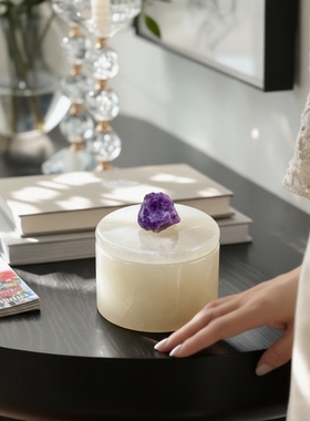 轻奢玉石紫水晶几何收纳摆件