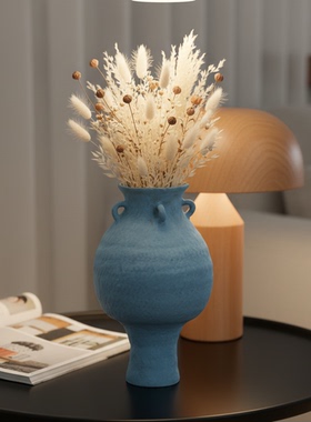 侘寂风手工陶土花瓶静物摆件