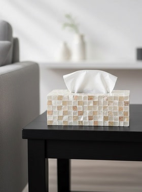 轻奢几何格子树脂纸巾盒摆件
