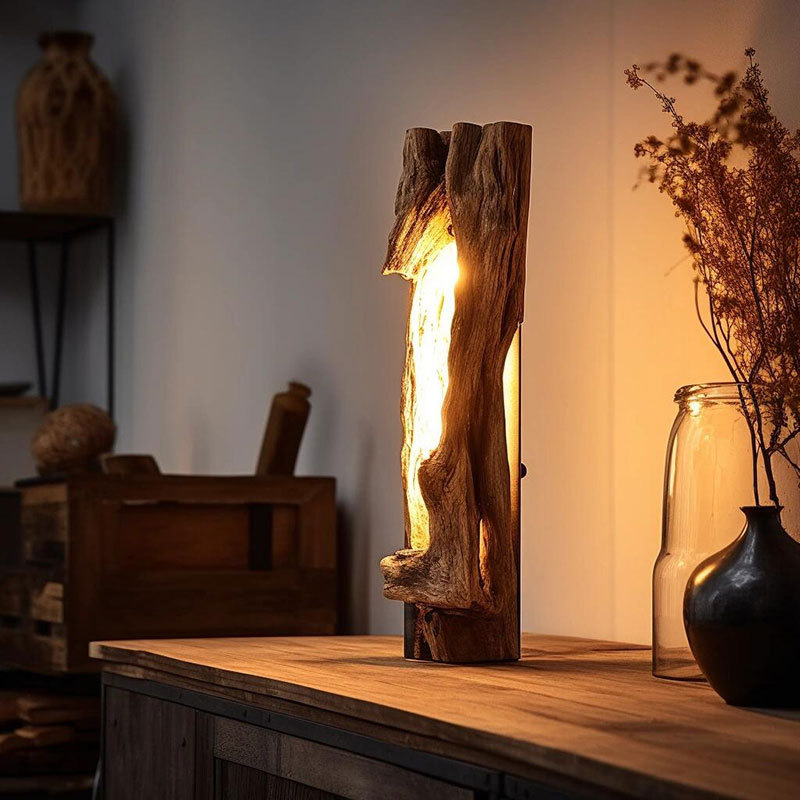 侘寂风台灯实木创意整木摆件灯具风化树桩柜台装饰氛围灯复古民宿