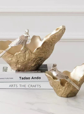 现代简约树脂金色艺术水果盘装饰创意样板房间茶几桌面装饰摆件